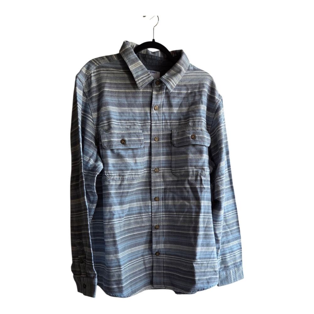 Old Navy Light Blue Stripe 100% Cotton Men's Shirt Size L Long Sleeve Buttoned